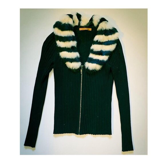 Belldini Sweaters - 🖤 Vintage Belldini Faux Fur Collar Ribbed Zip-Up Sweater – Size M 🖤